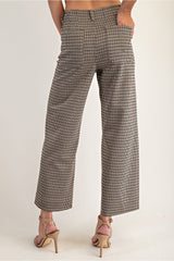 Brown Houndstooth Straight Leg Pants