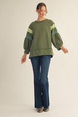 Olive Balloon Colorblock Sleeve Top