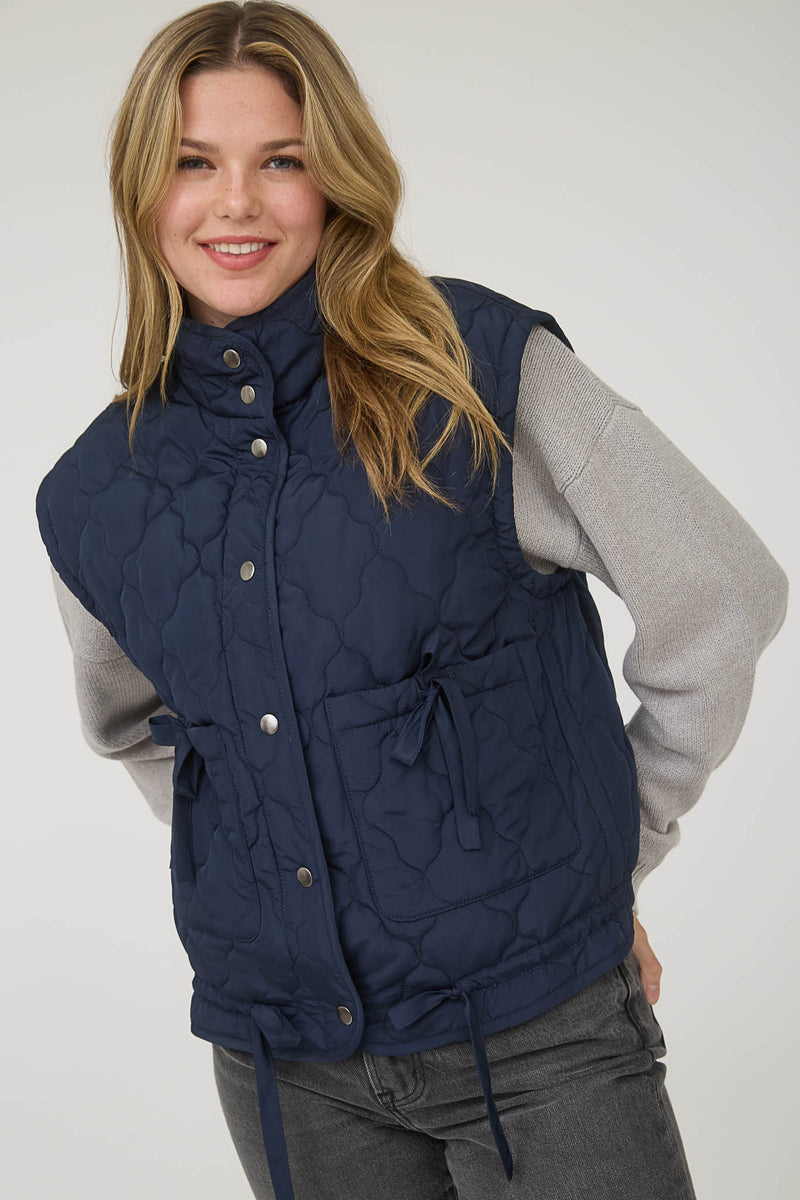 Curvy Snap Front Bow Detail Vest