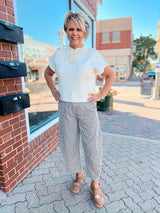 Cream Ribbed Mock Neck Cap Sleeve Top