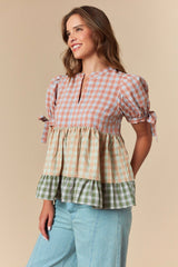 Fall Colors Plaid Colorblock Tiered Top