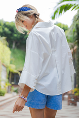 White Dolman Sleeve Button Down Shirt