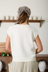 Cream Raw Edge V Neck Sleeveless Cardigan