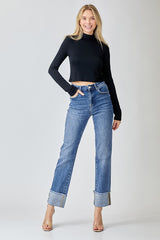 Myla High Rise Straight Cuffed Relaxed Jeans