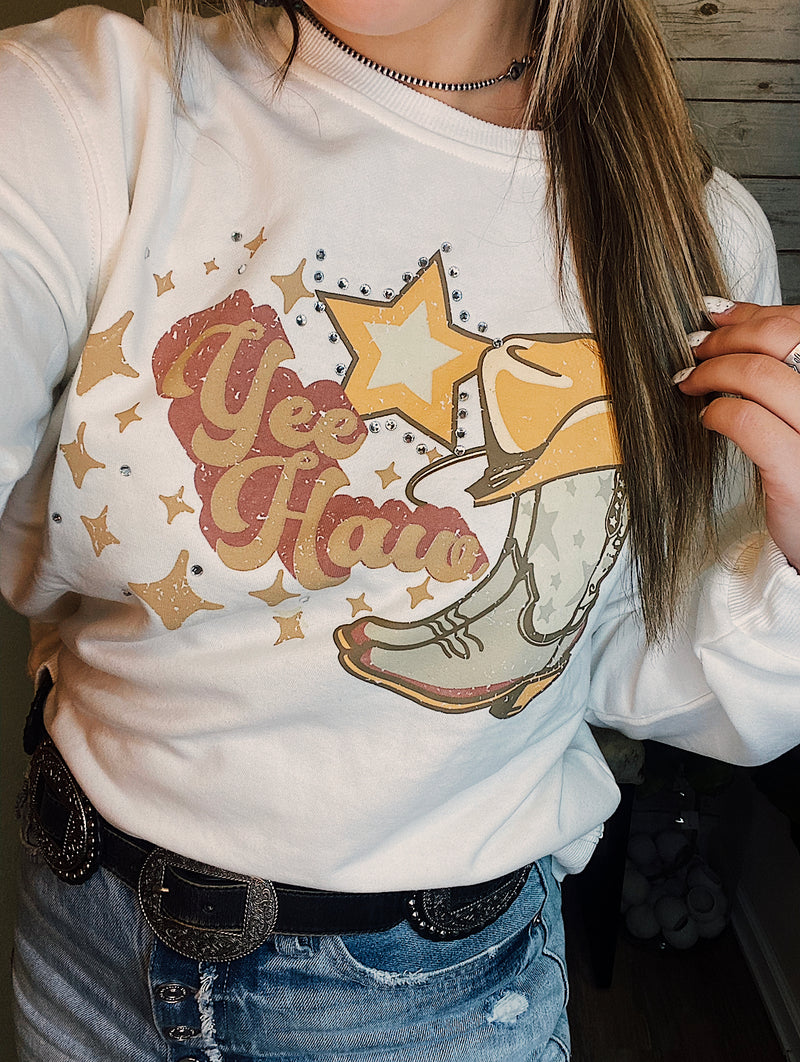 White yee haw studded sweatshirt