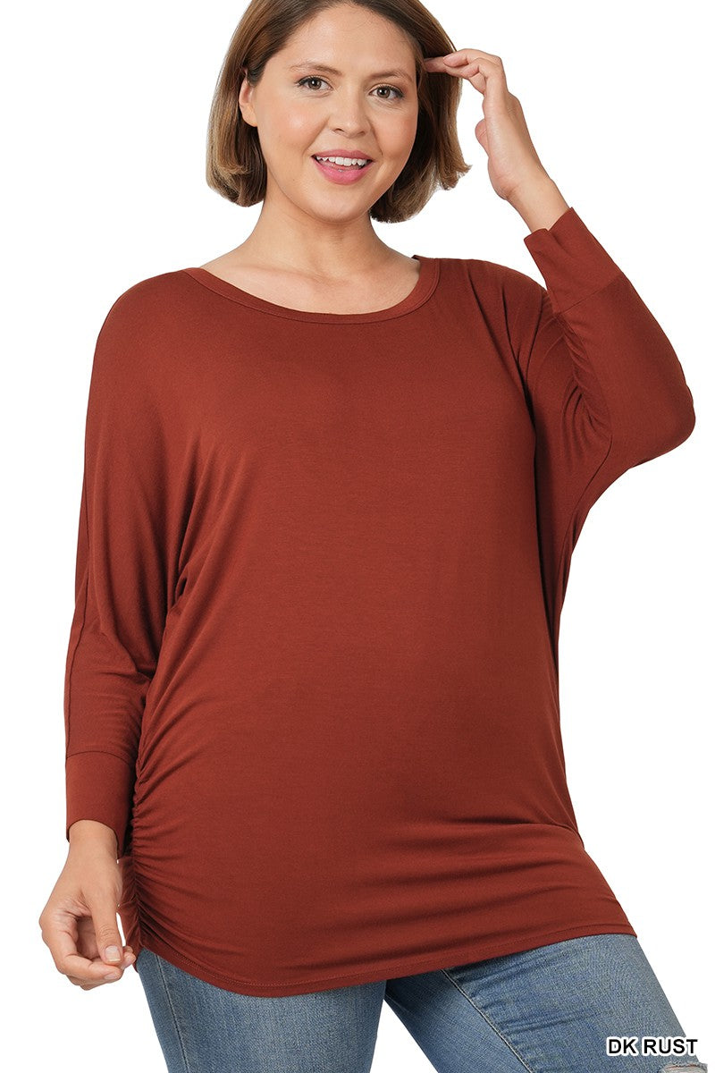 Curvy three quarter sleeve side ruched basic
