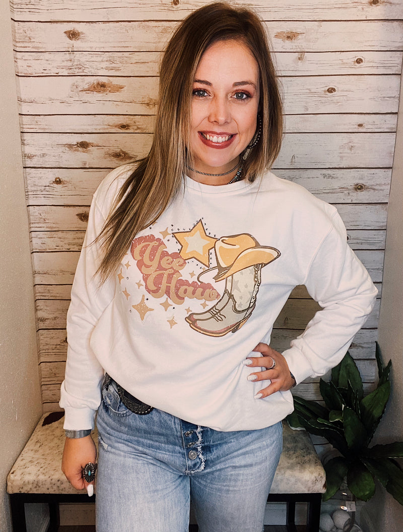 White yee haw studded sweatshirt