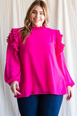 Curvy solid top with pleated ruffle details