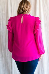 Curvy solid top with pleated ruffle details