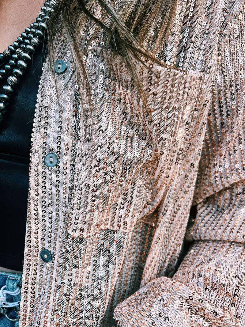 Sequin Collared Button Down Shirt
