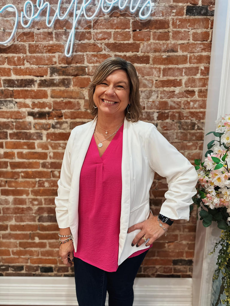 Short Blazer With Ruched Sleeves