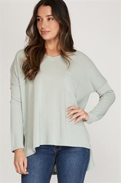 V Neck Knit Top with Side Slits