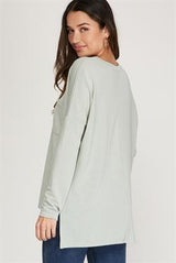 V Neck Knit Top with Side Slits