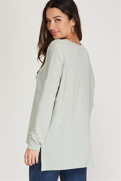 V Neck Knit Top with Side Slits