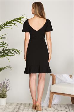 Black knit ruffle hem dress