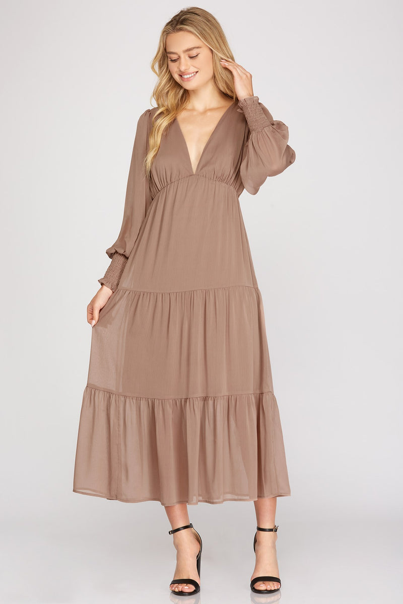 Long sleeve tiered maxi dress