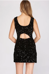 Sleeveless Sequin Dress with Back Cut Out