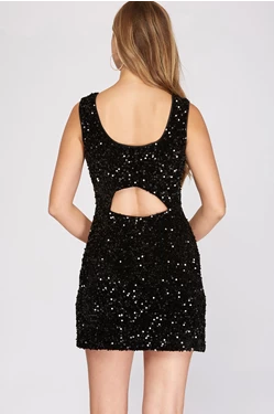 Sleeveless Sequin Dress with Back Cut Out