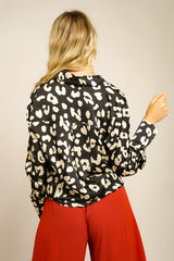 Curvy black/ivory silk leopard button up