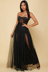 Chain strap corset tulle dress
