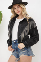 Chevron rhinestone denim jacket