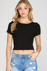 Cropped short sleeve ribbed top