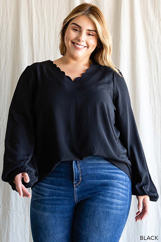 Curvy scalloped neck top