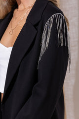 Black sequin fringe detail blazer