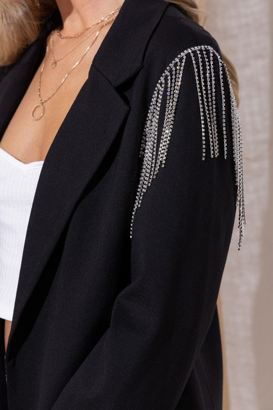Black sequin fringe detail blazer