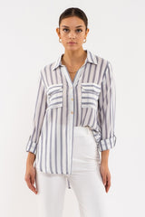 Ivory Striped Button Down Top