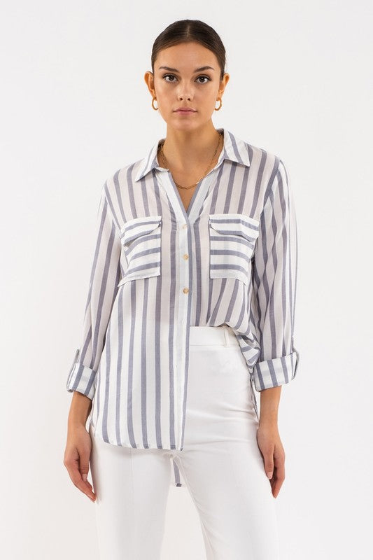 Ivory Striped Button Down Top