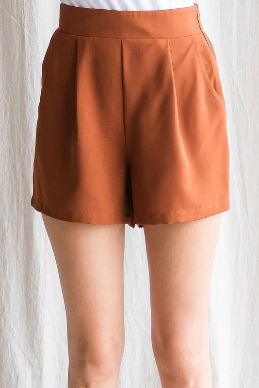 Camel Pleated Dress Shorts