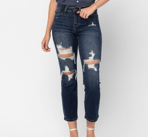 Carly's mid rise crop straight leg jean