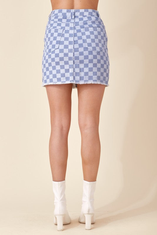 Denim Checkered Skirt