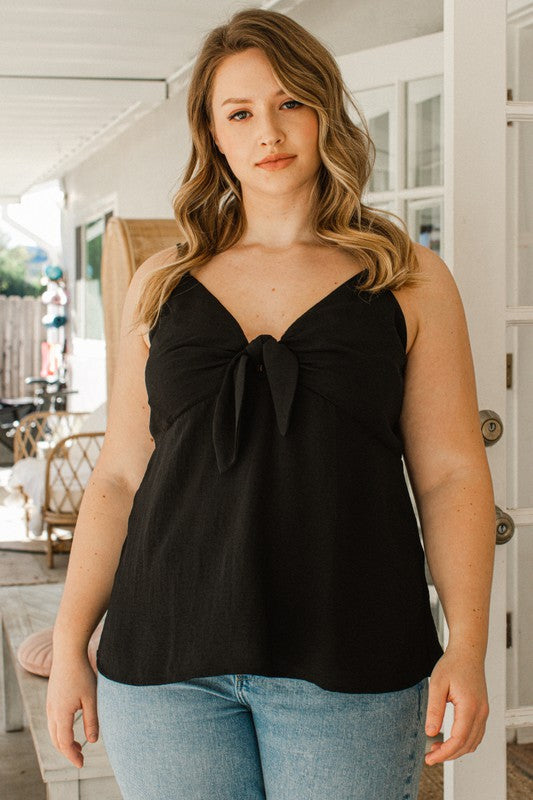Curvy black cami with tie front