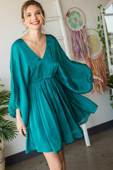 Emerald Dolman Sleeve Tie Back Dress 