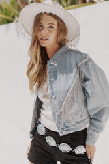Chevron rhinestone denim jacket
