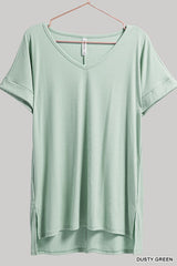 Curvy basic ribbed v-neck top