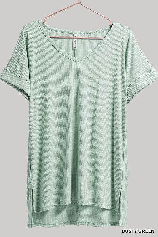 Curvy basic ribbed v-neck top
