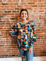 Navy multi color silk top