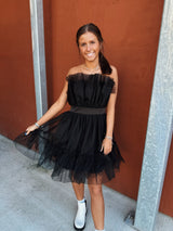 Black tulle strapless dress