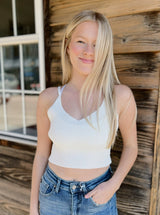 Ivory Ribbed Daisy Tank