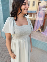 Sage Gingham Smocked Midi Dress
