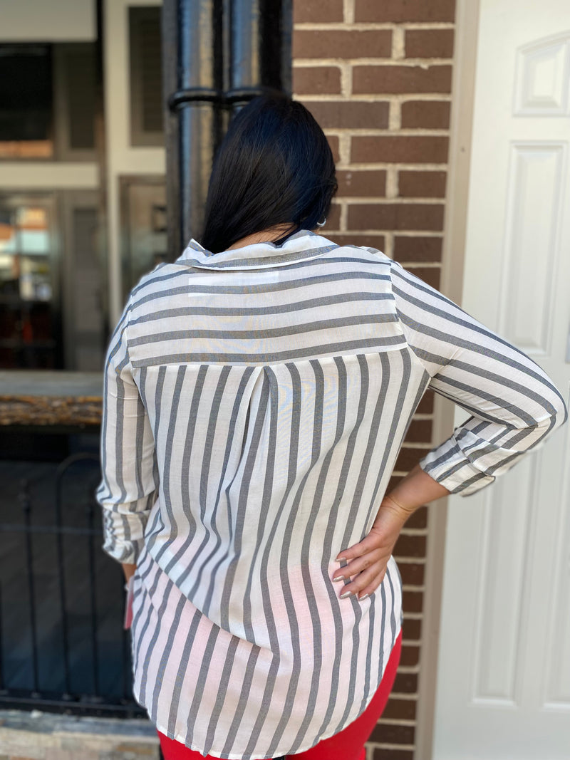 Ivory Striped Button Down Top
