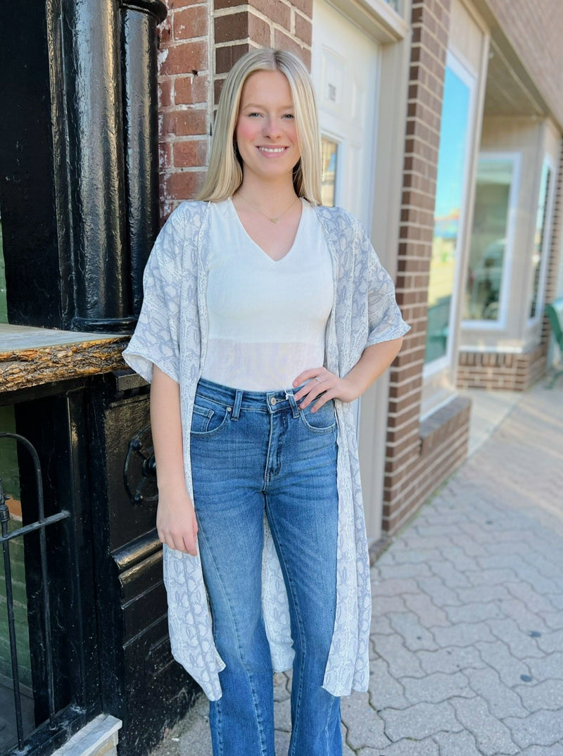 Gray Snake Print Duster