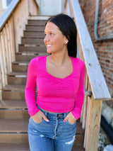 Hot Pink Twist Front Cropped Top