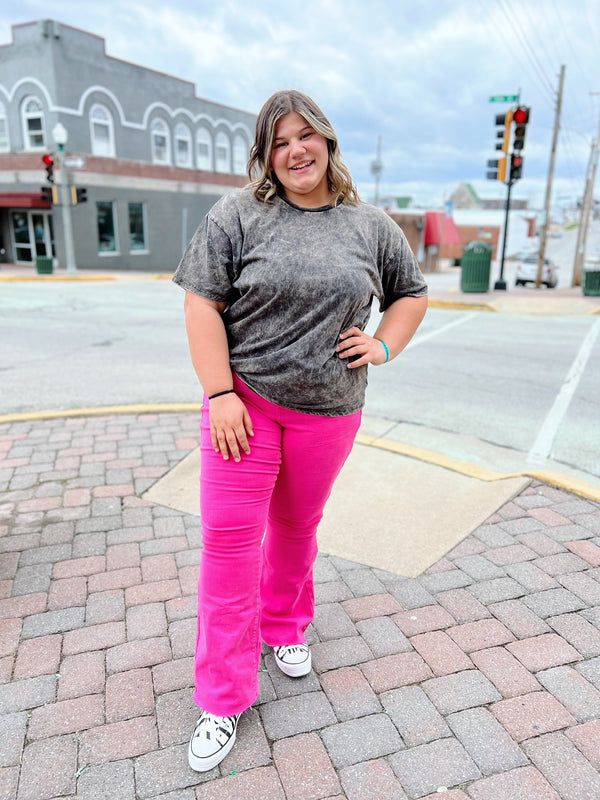 Curvy Dolly's Pink Flare Denim