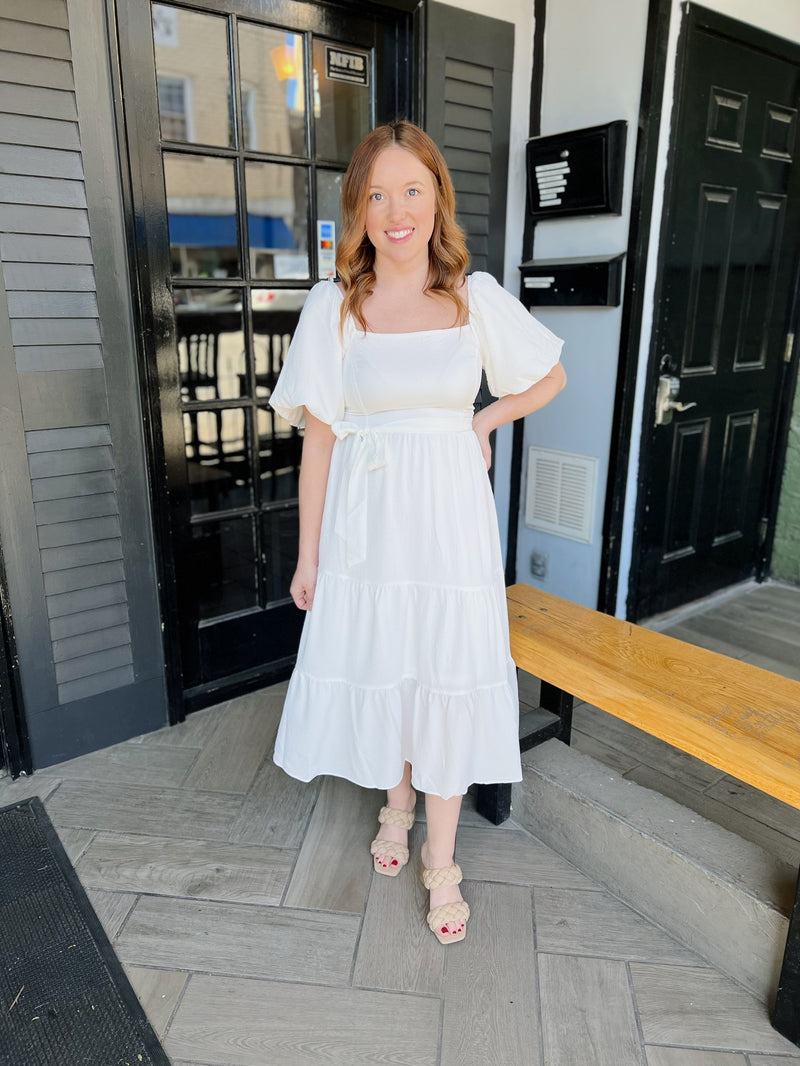 Tiered Puff Sleeve Midi Dress