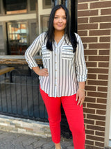 Ivory Striped Button Down Top