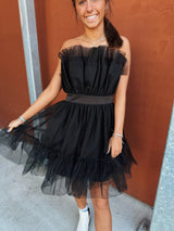 Black tulle strapless dress